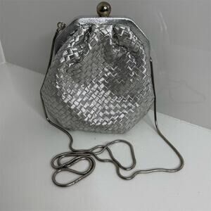 La Regale Small Dressy Clutch Silver Evening Crossbody Chain Woven Prom Hoco